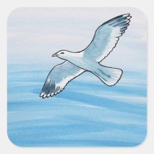 Pegatina Cuadrada Gaviota en vuelo