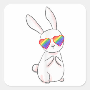 Pegatina Cuadrada Gay Bunny Gay Pride Cosas LGBTQ Chica Arcoiris