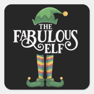 Pegatina Cuadrada Gay El Elfo Fabuloso Grupo Familiar Navideño