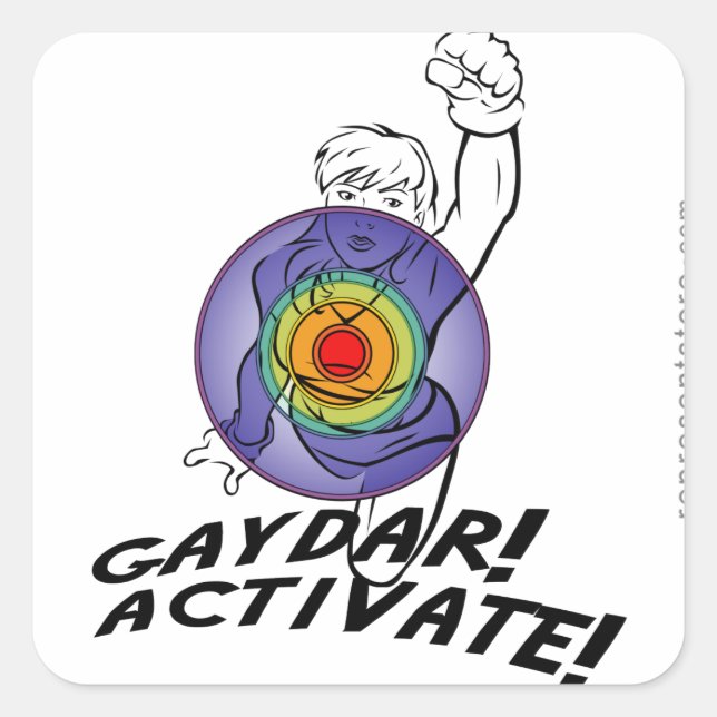 Pegatina Cuadrada ¡Gaydar! ¡Activa! Lesbiana arcoiris (Anverso)