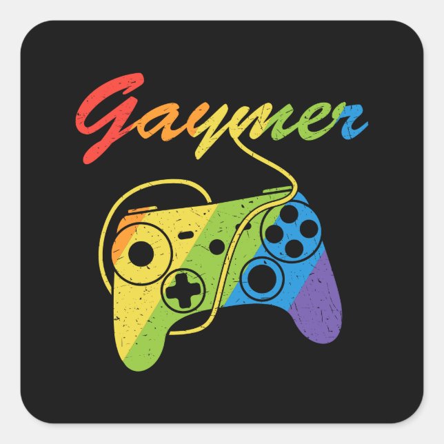 Pegatina Cuadrada Gaymer | Controlador de videojuegos Rainbow | Jueg (Anverso)