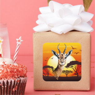 Pegatina Cuadrada Gazelle Animal salvaje Antelope africano