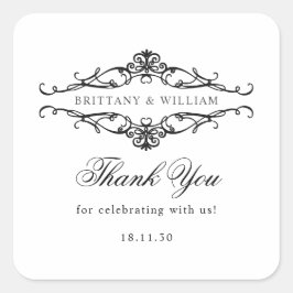 Pegatina Cuadrada [GAZELLE] Elegante Boda monocromo blanco y negro