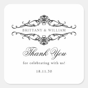 Pegatina Cuadrada [GAZELLE] Elegante Boda monocromo blanco y negro