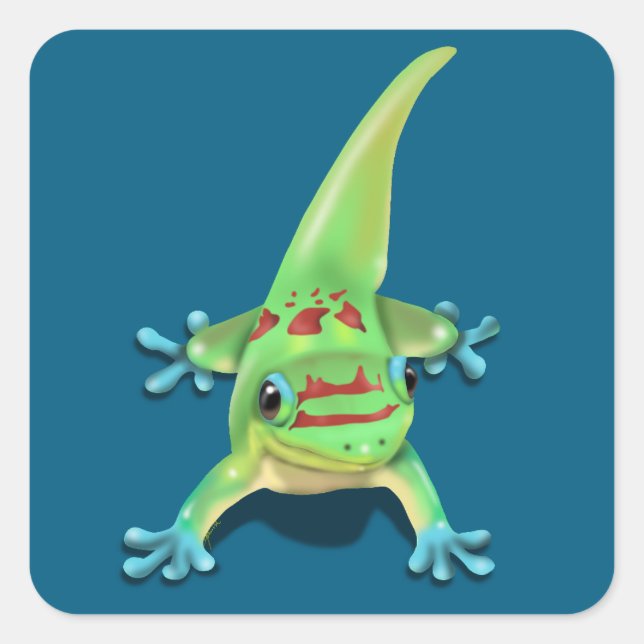 Pegatina Cuadrada Gecko del Día del Polvo Oro (Anverso)