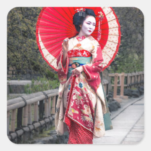 Pegatina Cuadrada Geisha japonés en Kyoto