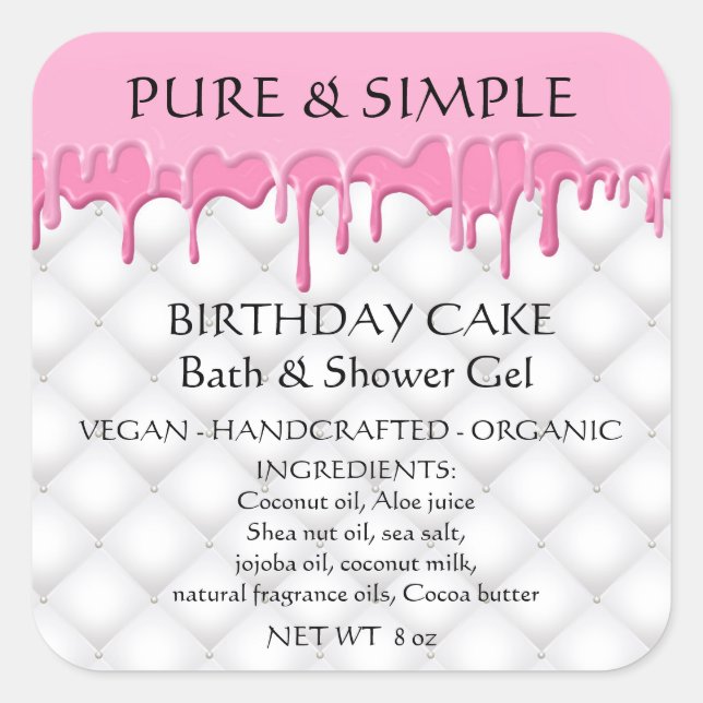 Pegatina Cuadrada Gel de baño de pastel de cumpleaños   (Anverso)