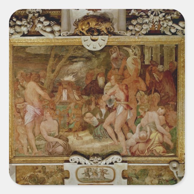 Pegatina Cuadrada Gemelos catanaenses, anapías y anfinamus (Anverso)