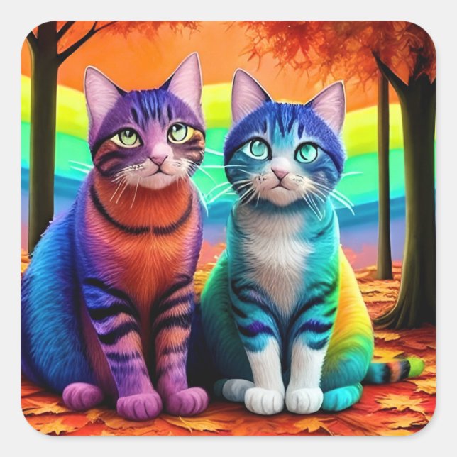 Pegatina Cuadrada Gemelos del arte digital de gatos-56467 (Anverso)
