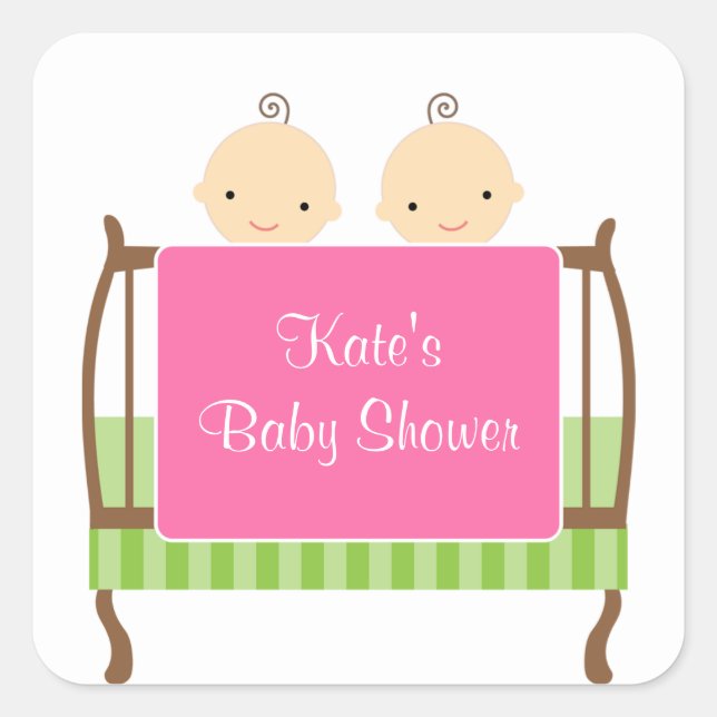 Pegatina Cuadrada Gemelos en Pegatinas de cuna rosa (Anverso)