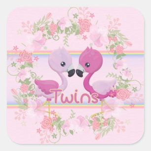 Pegatina Cuadrada Gemelos Flamingo para niñas