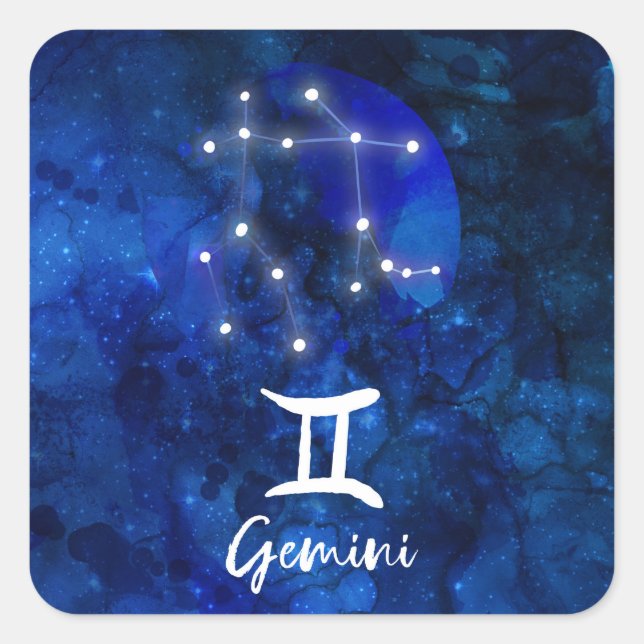 Pegatina Cuadrada Gemini Constelación Zodiaca Galaxia Azul Celestial (Anverso)