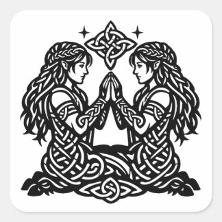 Pegatina Cuadrada Gemini — Haunted Ink Zodiac Twins T‑Shirt