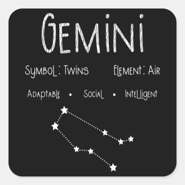 Pegatina Cuadrada Gemini Horoscope Astrología Estrella Signo de cump (Anverso)