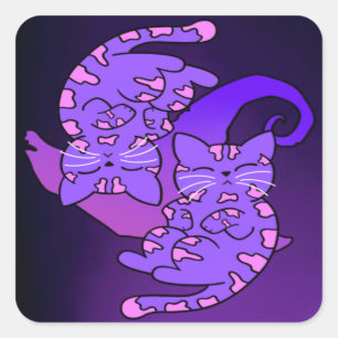 Pegatina Cuadrada Gemini Purple Gemini Retro Neon Kittens personaliz
