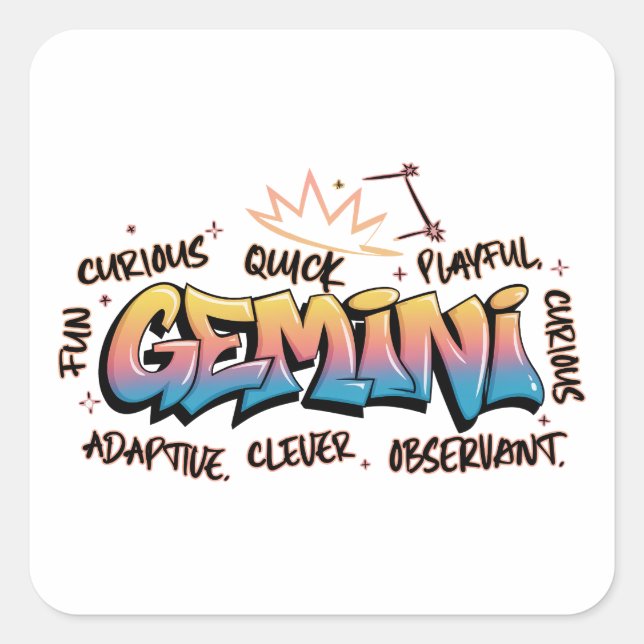 Pegatina Cuadrada Gemini Zodiaco Grafiti  (Anverso)