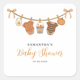 Pegatina Cuadrada Gender Neutral Clothesline Halloween Baby Shower 
