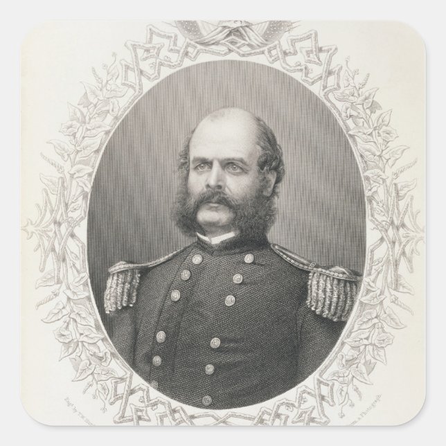 Pegatina Cuadrada General de División Ambrose Everett Burnside (Anverso)