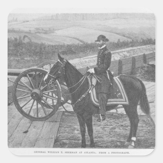 Pegatina Cuadrada General William Tecumseh Sherman en Atlanta (Anverso)