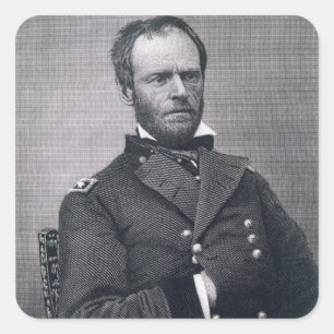 Pegatina Cuadrada General William Tecumseh Sherman, grabado después