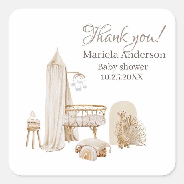 Pegatina Cuadrada Género acuático Neutropenia Boho Nursery Ducha par (Anverso)