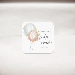 Pegatina Cuadrada Género de globo rosa y azul revelan Fiesta de favo