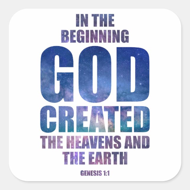 Pegatina Cuadrada Génesis 1:1 Al Principio DIOS Creó Universo (Anverso)