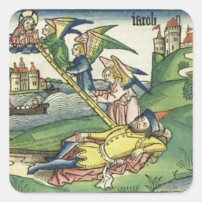 Pegatina Cuadrada Génesis 28 10 Jacob's Ladder, de Nuremberg (Anverso)
