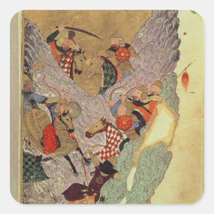 Pegatina Cuadrada Genghis Khan (feat. 1162-1227) luchando contra los