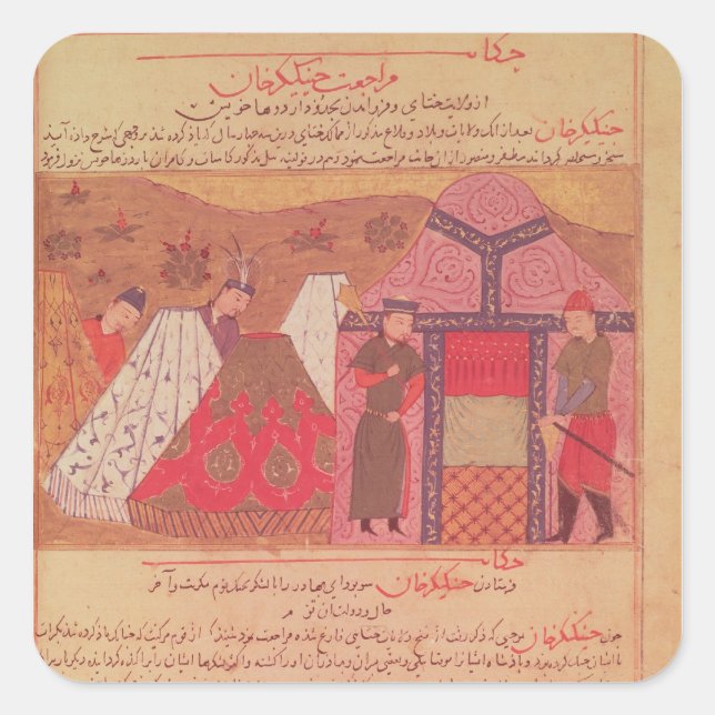 Pegatina Cuadrada Genghis Khan fuera de su tienda (Anverso)