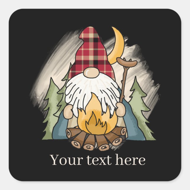 Pegatina Cuadrada genial camping gnome agregar texto (Anverso)