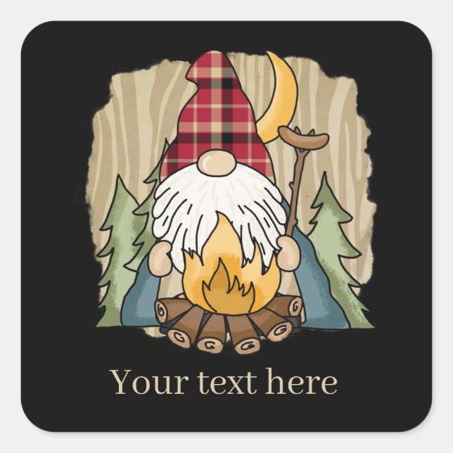 Pegatina Cuadrada genial camping gnome agregar texto (Anverso)