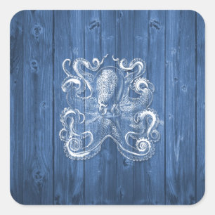 Pegatina Cuadrada genial efecto antiguo genial pulpo blanco