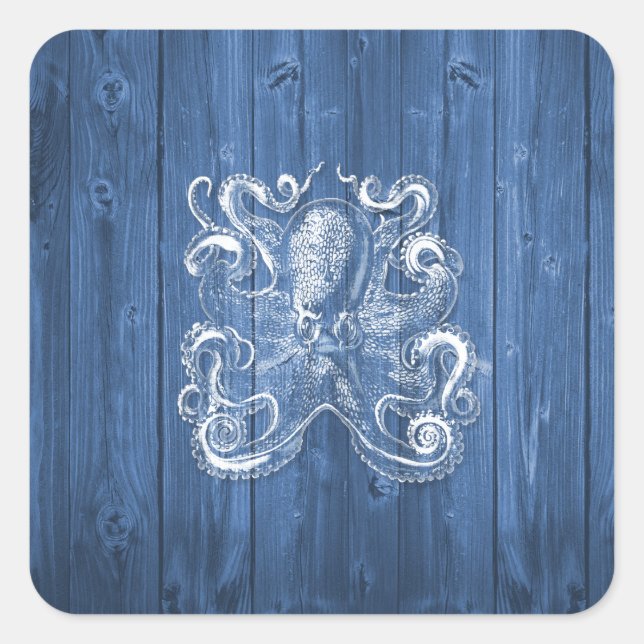 Pegatina Cuadrada genial efecto antiguo genial pulpo blanco (Anverso)