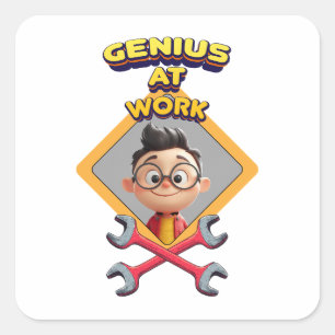 Pegatina Cuadrada genius work gracioso geek reparación de animación 