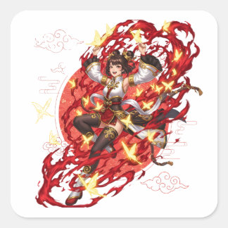 Pegatina Cuadrada Genshin Impact Xiangling Pyro Anime Sticker - Liyu