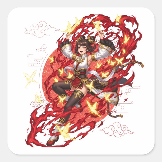 Pegatina Cuadrada Genshin Impact Xiangling Pyro Anime Sticker - Liyu (Anverso)