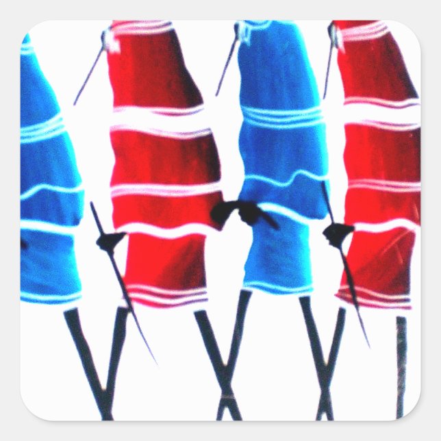 Pegatina Cuadrada Gente feliz guerreros masái paseando arte impreso (Anverso)