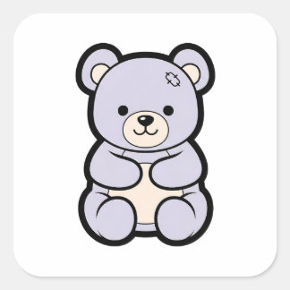 Pegatina Cuadrada Gentle Bear – Cute Kawaii Animal Illustration