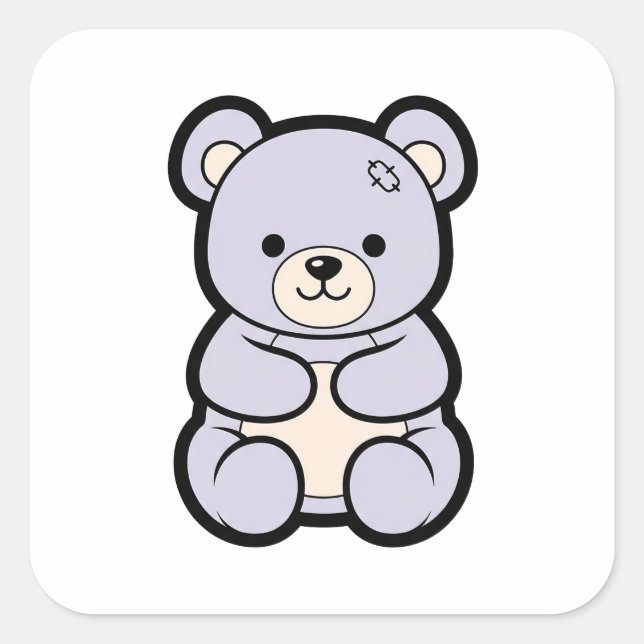 Pegatina Cuadrada Gentle Bear – Cute Kawaii Animal Illustration (Anverso)