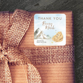 Pegatina Cuadrada Gentle Beige Watercolor Bear Baby Thank You