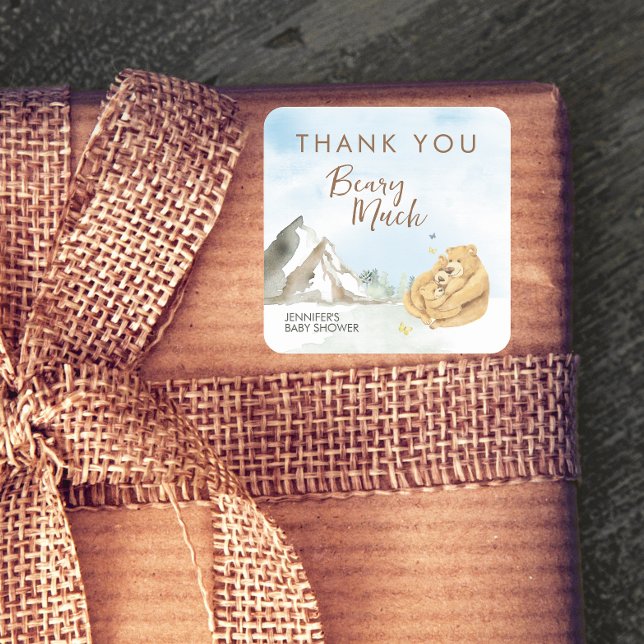 Pegatina Cuadrada Gentle Beige Watercolor Bear Baby Thank You (Subido por el creador)