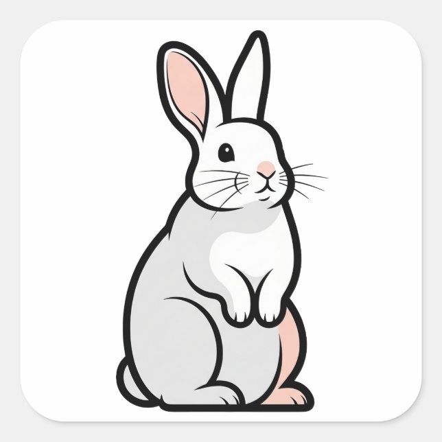 Pegatina Cuadrada Gentle Minimal Rabbit Illustration (Anverso)