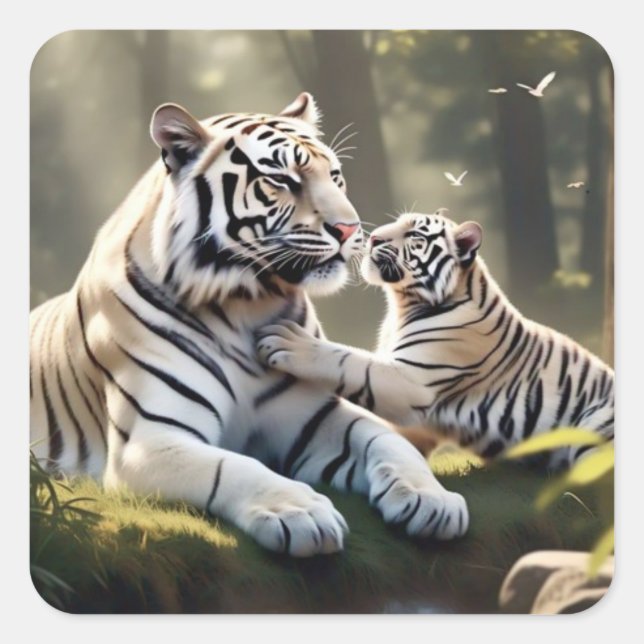 Pegatina Cuadrada Gentle White Tiger Sticker – Minimal & Elegant (Anverso)