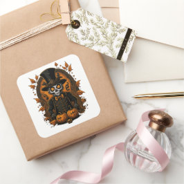 Pegatina Cuadrada Gentleman Skeleton Halloween Art | Vintage Spooky 