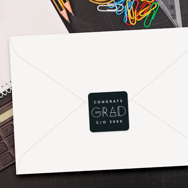 Pegatina Cuadrada Geo Grad Modern Typography Graduation Sticker (Subido por el creador)