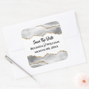 Pegatina Cuadrada Geoda falsa pareja de ágata blanca casada