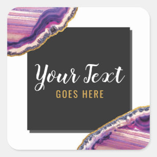 Pegatina Cuadrada Geode Agate Slice Gemstone Ultra Violeta Púrpura