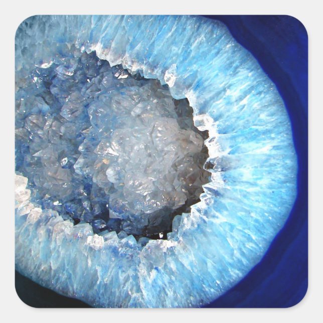Pegatina Cuadrada Geode de cristal azul de caída (Anverso)