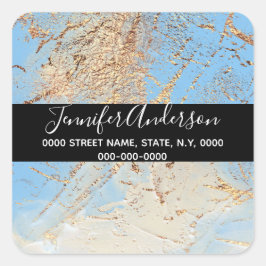 Pegatina Cuadrada Geode faux color azul de la textura de pintura mod